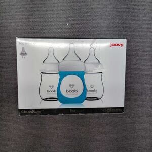 Joovy Boob Diamond Glass Baby Bottles 5oz 150ml 3pk Blue Silicone Sleeve OM+